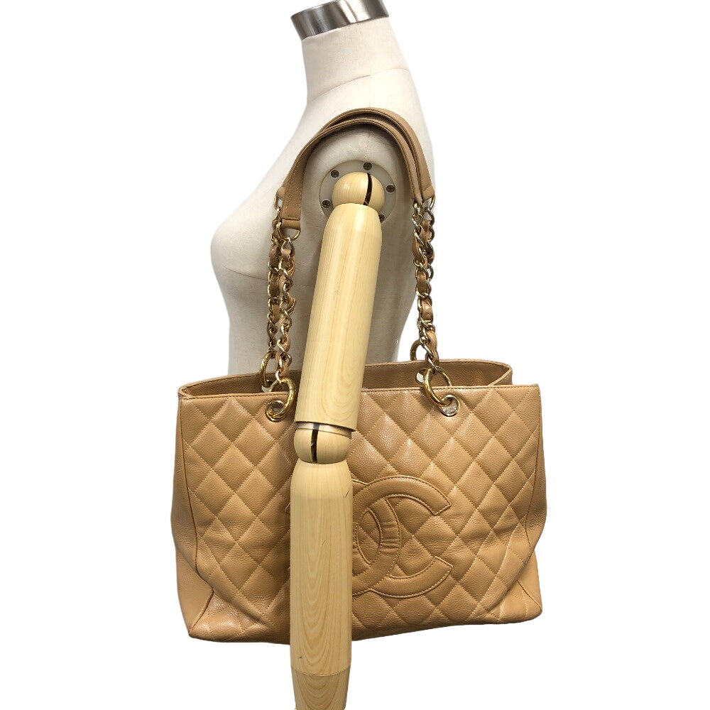 Chanel Tote Bag Leather Beige Caviar Skin Gst