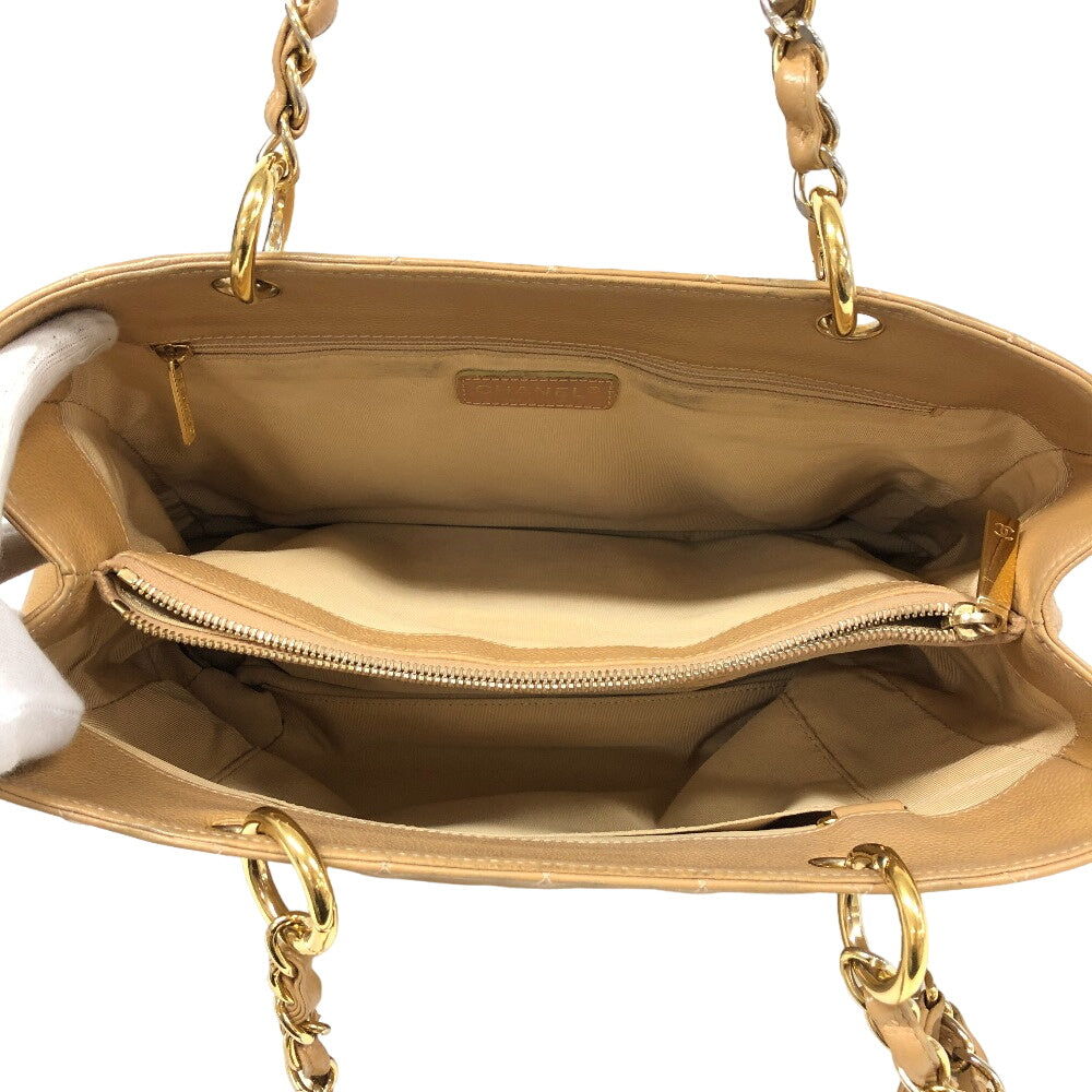 Chanel Tote Bag Leather Beige Caviar Skin Gst