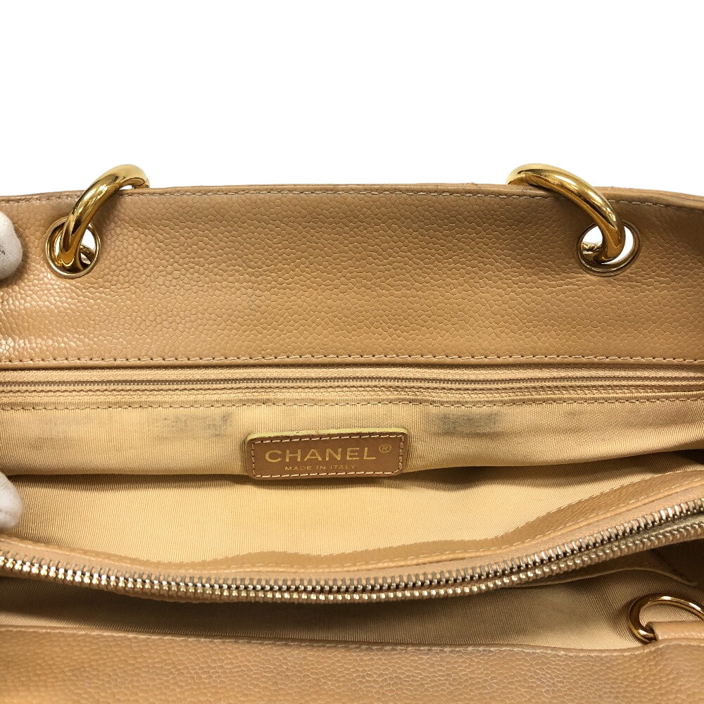 Chanel Tote Bag Leather Beige Caviar Skin Gst