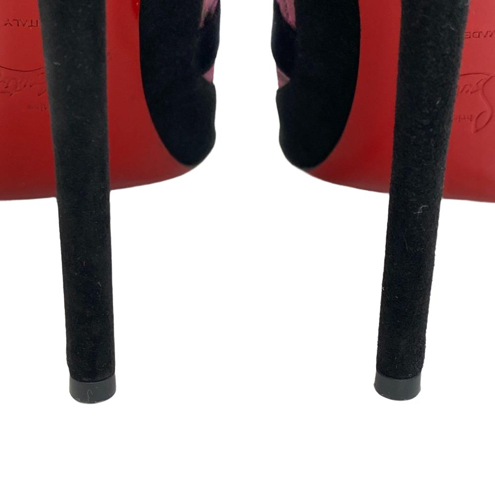 Christian Louboutin Pumps Suede Black Mesh X Suede Open Toe Pumps Women 38