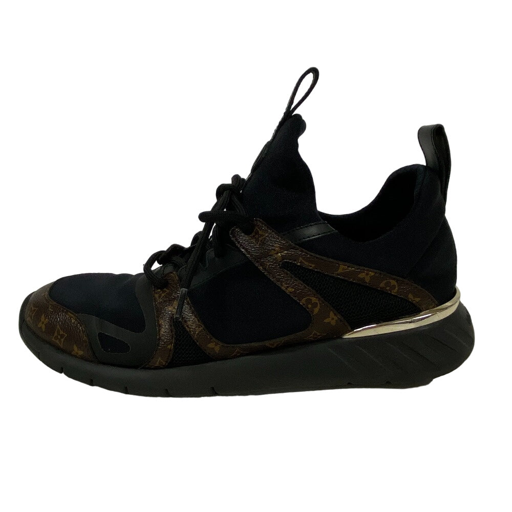 Louis Vuitton Sneakers Leather Black Monogram After Game Line Mesh Women 36 1/2