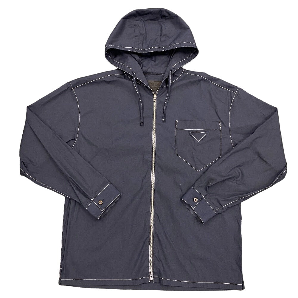Prada Hoodie Sc686 Cotton, Nylon Navy 23Stainless Steel Xs Mens