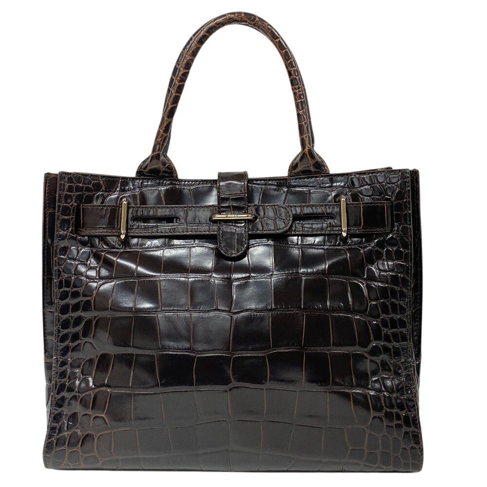Furla Handbag Leather Brown Business Bag Croco Embossed Mens(Unisex)