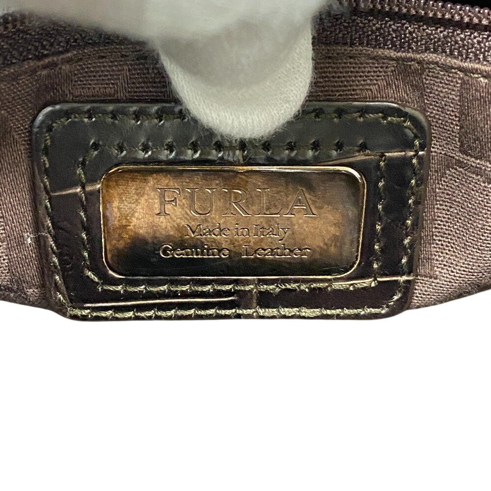 Furla Handbag Leather Brown Business Bag Croco Embossed Mens(Unisex)