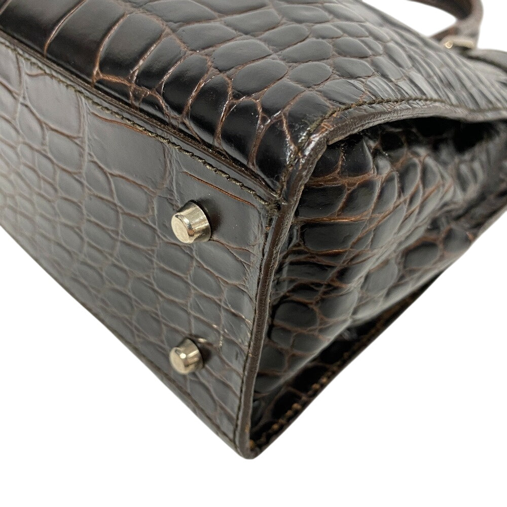 Furla Handbag Leather Brown Business Bag Croco Embossed Mens(Unisex)
