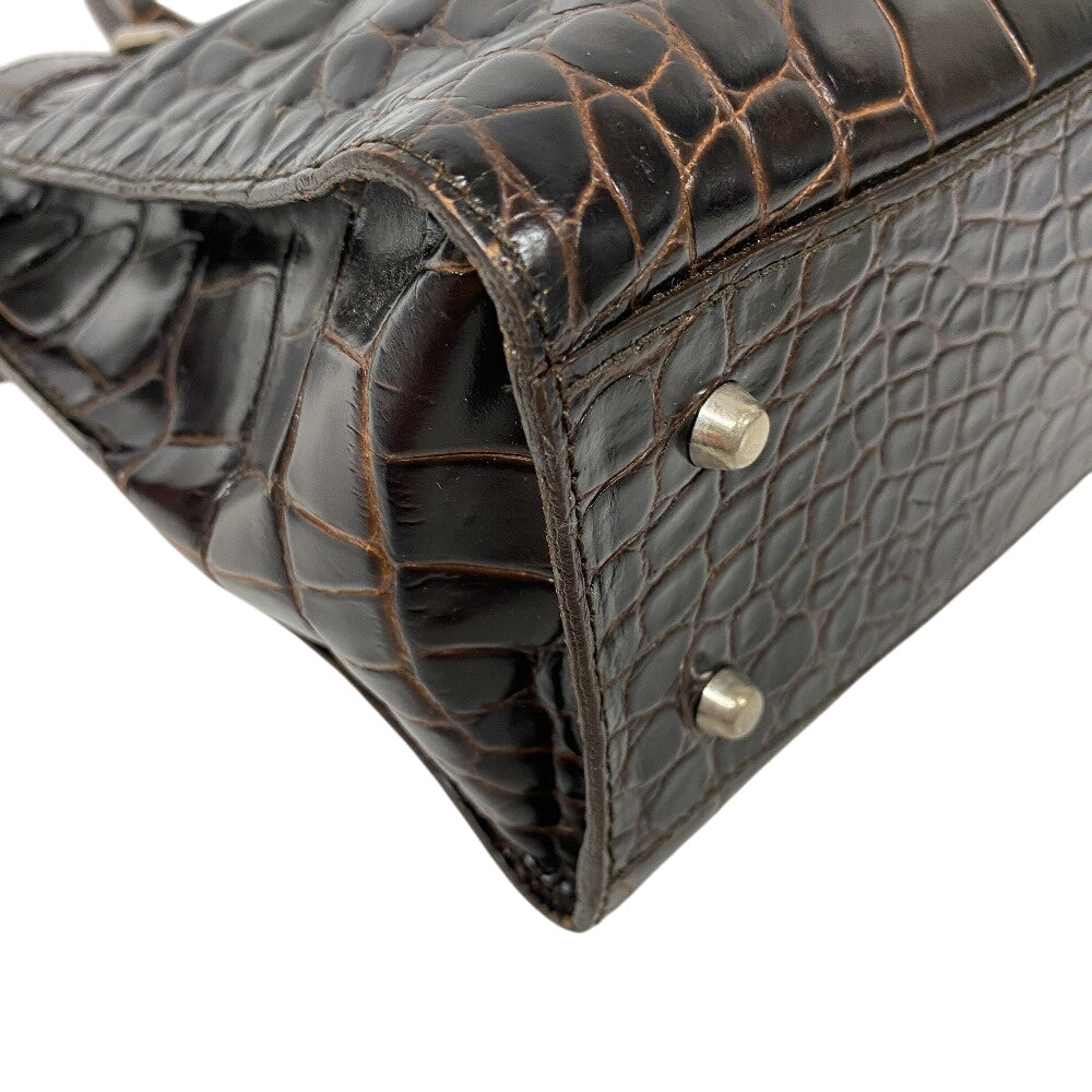 Furla Handbag Leather Brown Business Bag Croco Embossed Mens(Unisex)