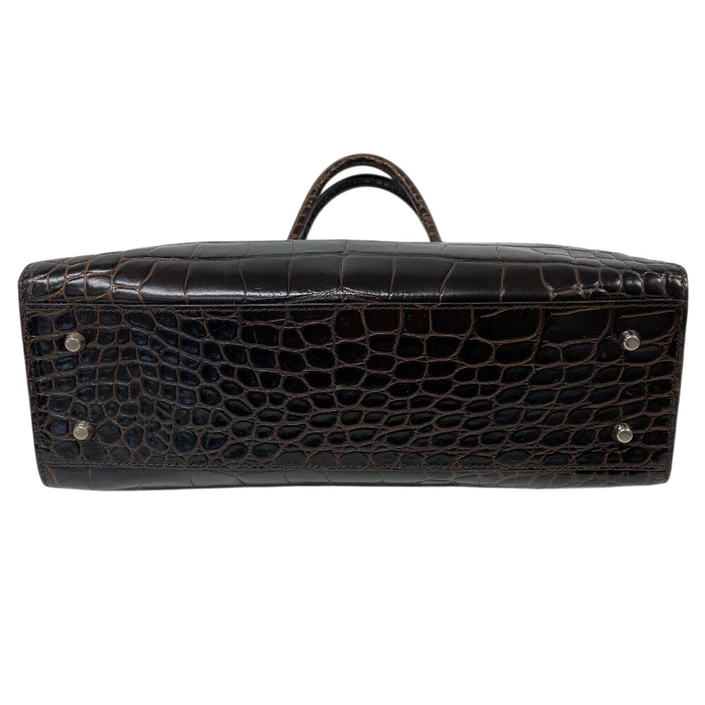 Furla Handbag Leather Brown Business Bag Croco Embossed Mens(Unisex)