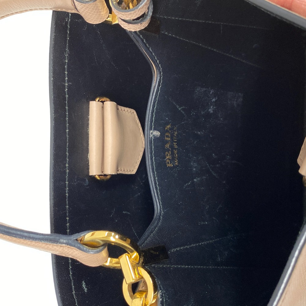 Prada Handbag Leather Beige 2Way Saffiano Cuir Panniers Women