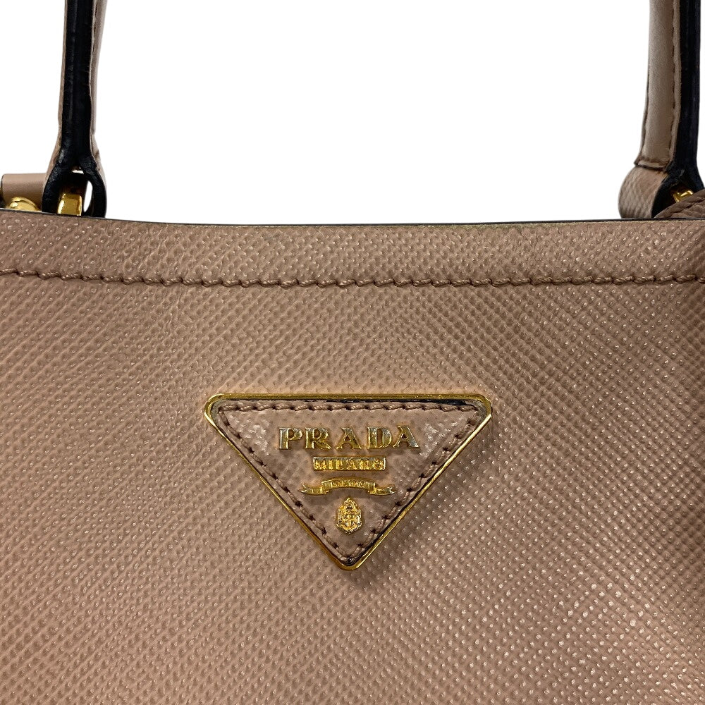 Prada Handbag Leather Beige 2Way Saffiano Cuir Panniers Women