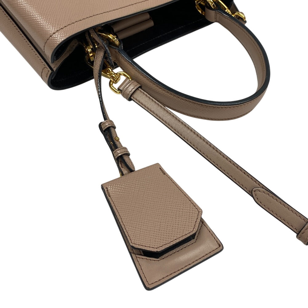 Prada Handbag Leather Beige 2Way Saffiano Cuir Panniers Women