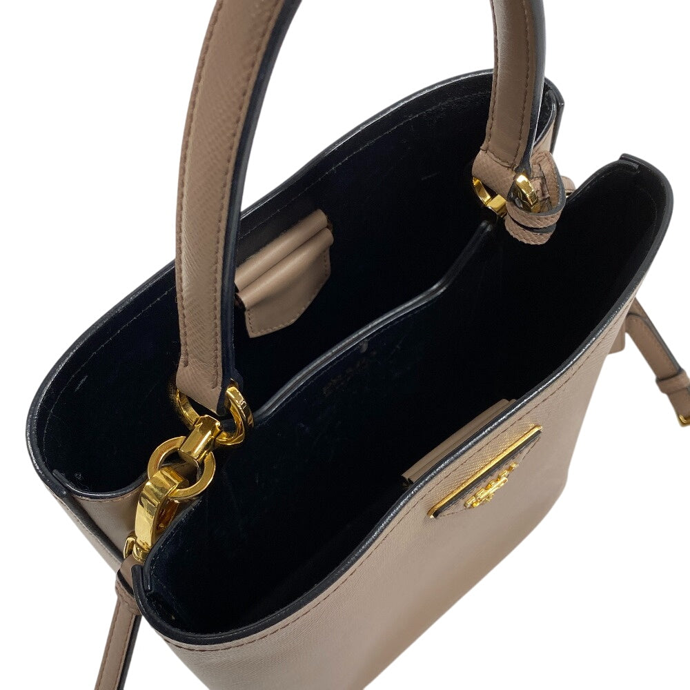 Prada Handbag Leather Beige 2Way Saffiano Cuir Panniers Women