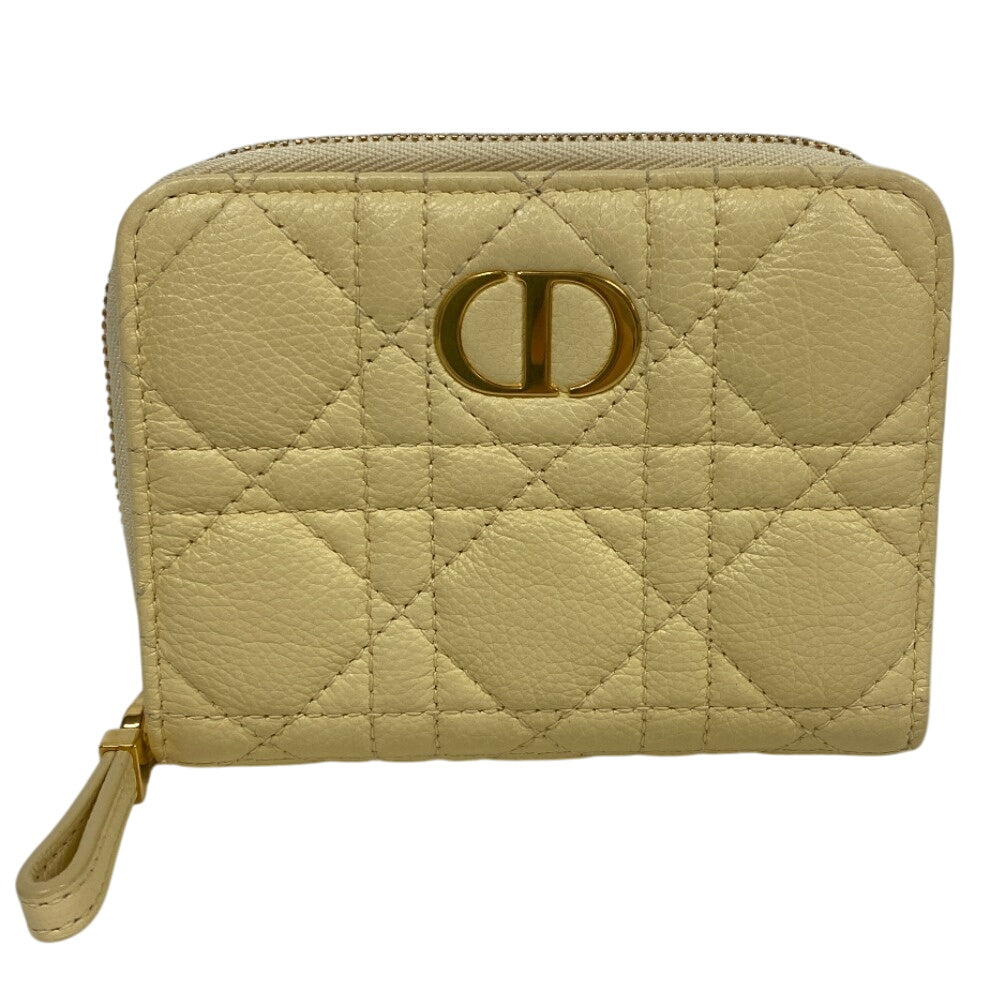 Dior Bifold Wallet Leather Yellow Caro Scarlet Women