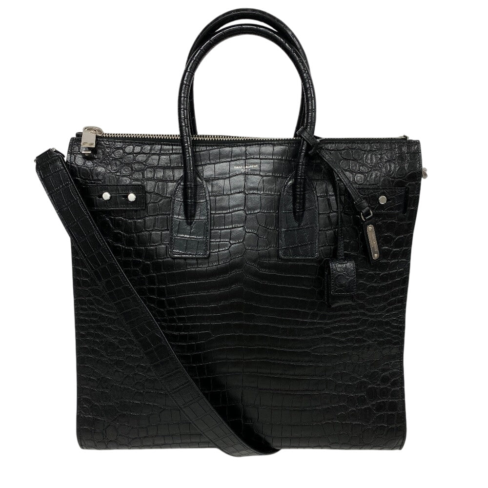 Yves Saint Laurent Shoulder Bag Leather Black 2Way Handbag Embossing Sac De Jules Women