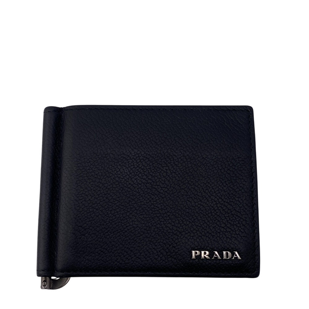 Prada Money Clip 2Mn077 Leather Black Card Case Safiano Leather Mens