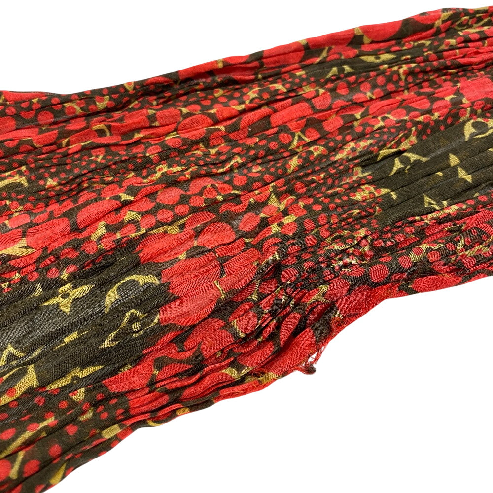 Louis Vuitton Scarf Cotton Red Gathered Stole Monogram Dots Yayoi Kusama Women