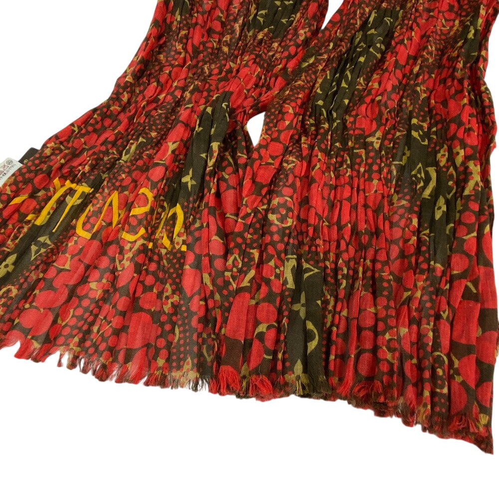 Louis Vuitton Scarf Cotton Red Gathered Stole Monogram Dots Yayoi Kusama Women