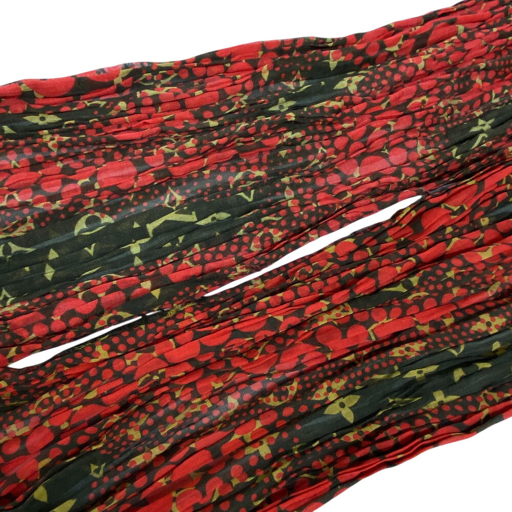 Louis Vuitton Scarf Cotton Red Gathered Stole Monogram Dots Yayoi Kusama Women