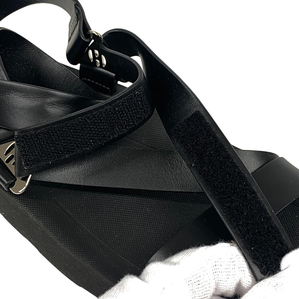Hermes Sandals Leather Black Velcro Strap Enid Women 35
