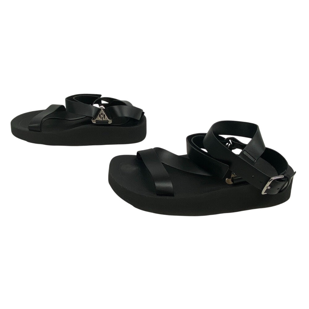 Hermes Sandals Leather Black Velcro Strap Enid Women 35