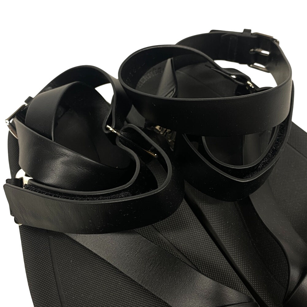 Hermes Sandals Leather Black Velcro Strap Enid Women 35