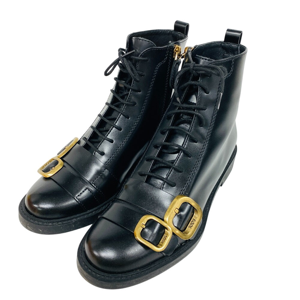 Todfs Boots Leather Black Short Boots Women 36 1/2
