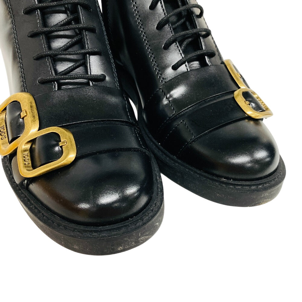 Todfs Boots Leather Black Short Boots Women 36 1/2