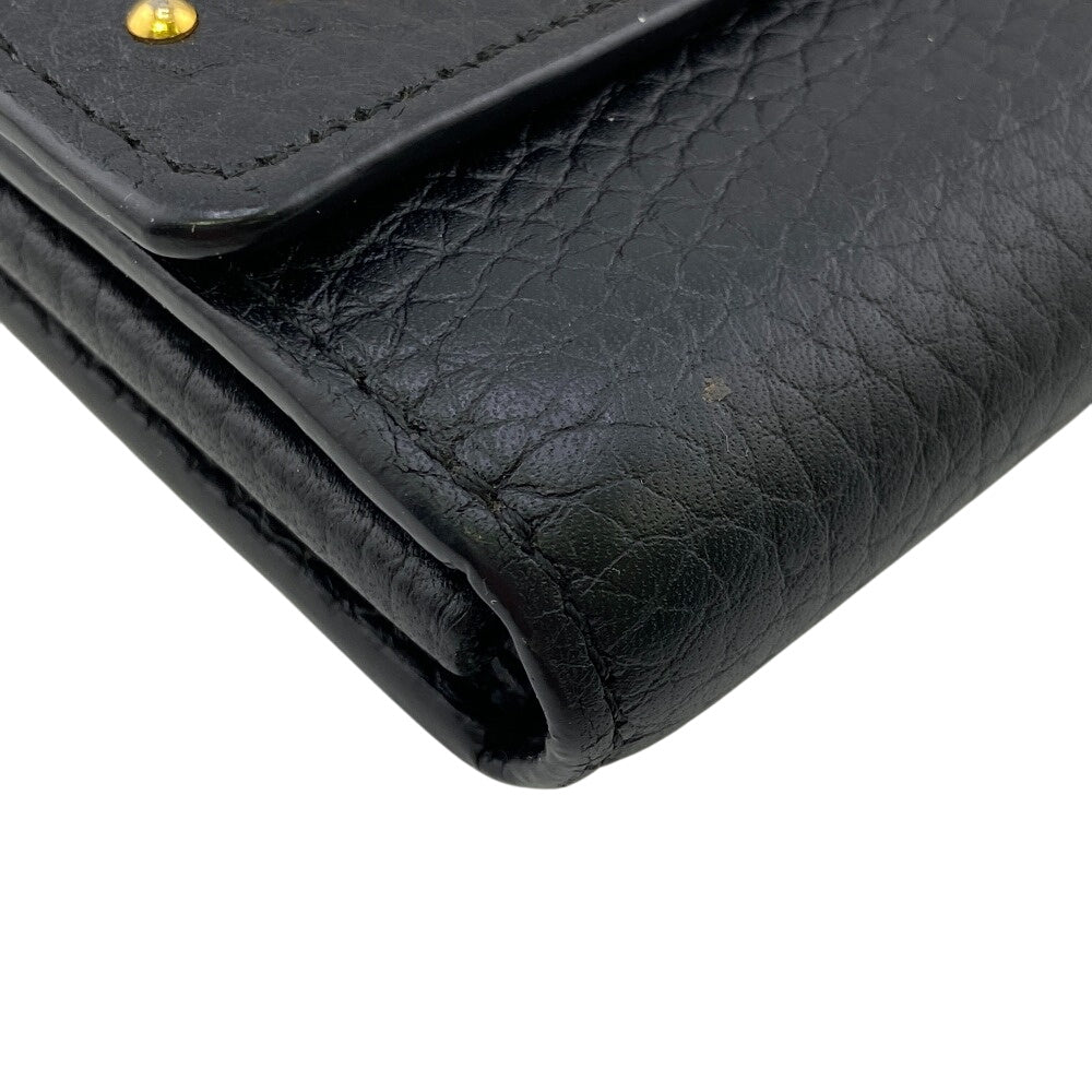 Louis Vuitton Long Wallet Purse M63461 Taurillon Clemence Black Portefeuille Capusine Women