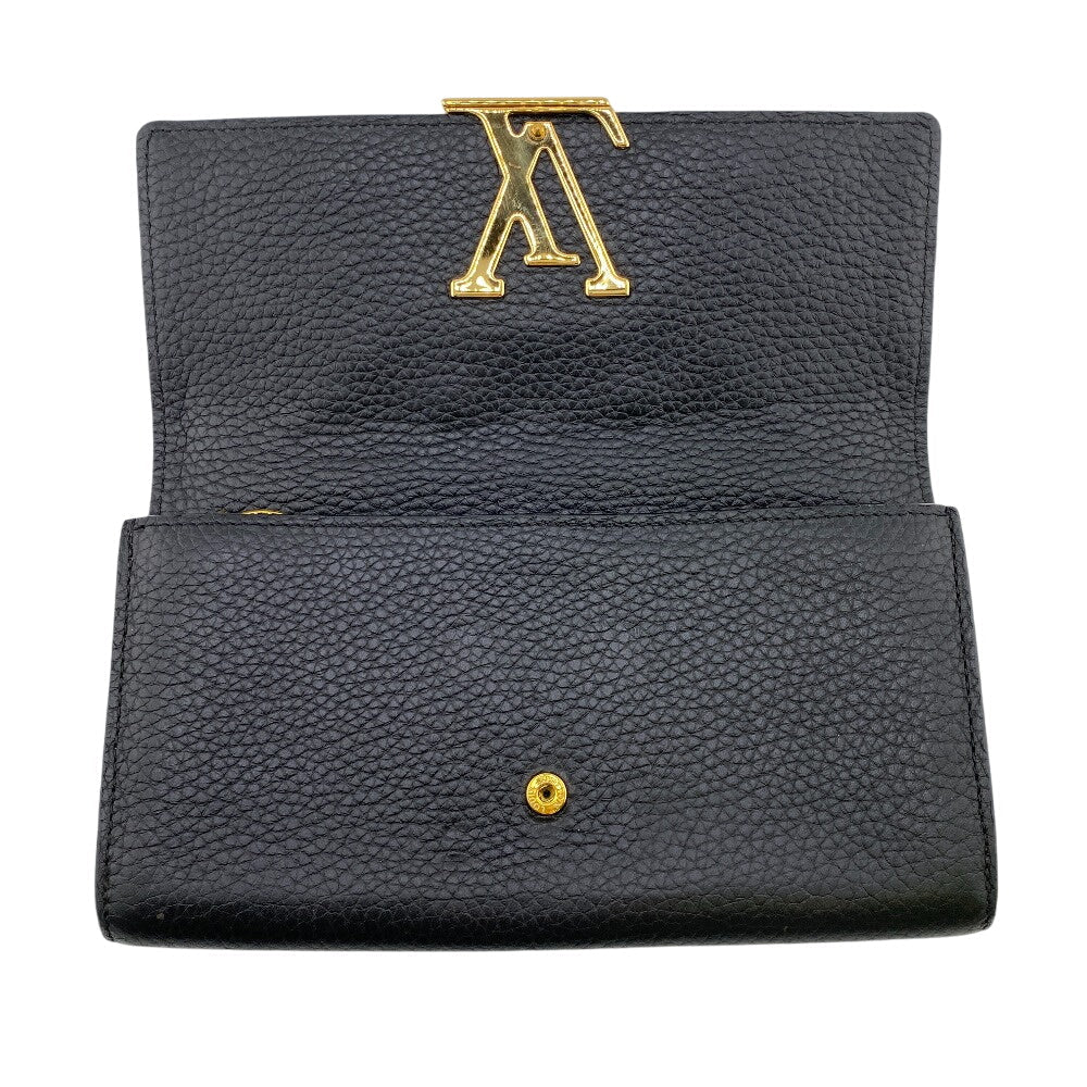 Louis Vuitton Long Wallet Purse M63461 Taurillon Clemence Black Portefeuille Capusine Women