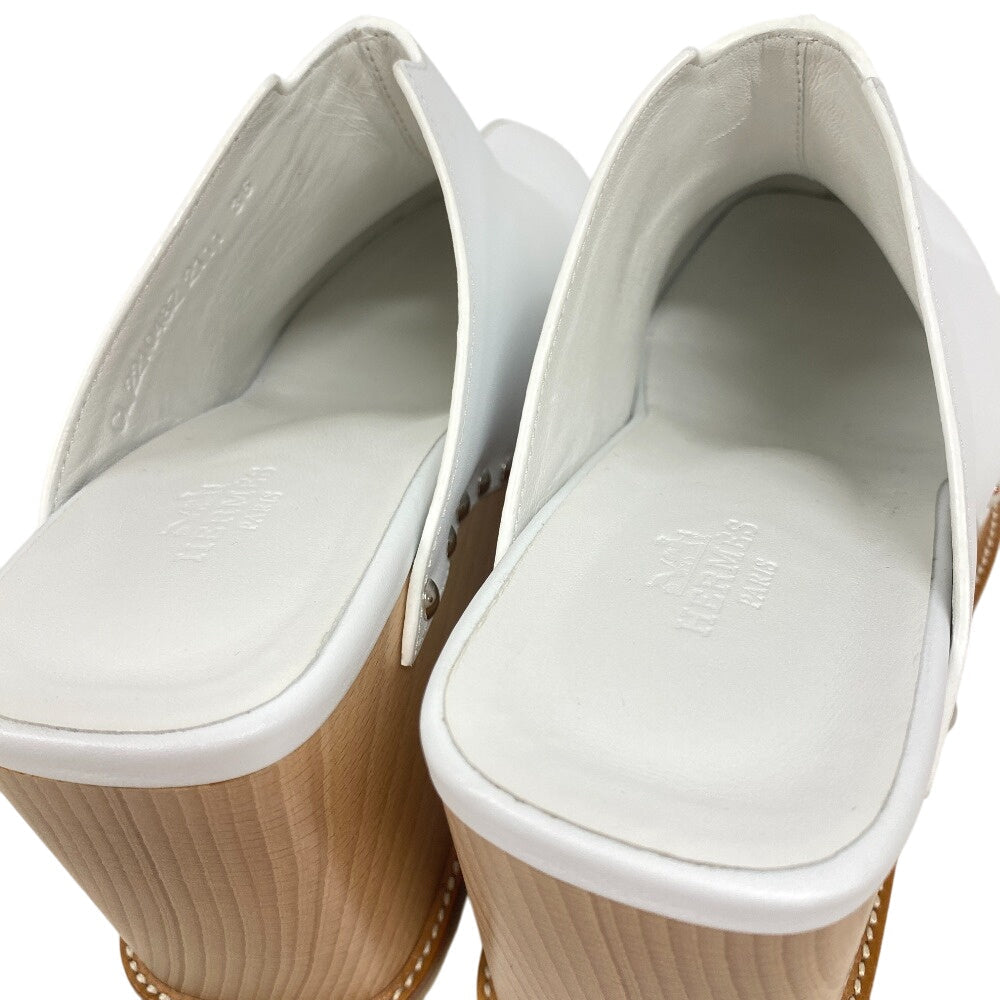 Hermes Sandals Leather White Studs 36