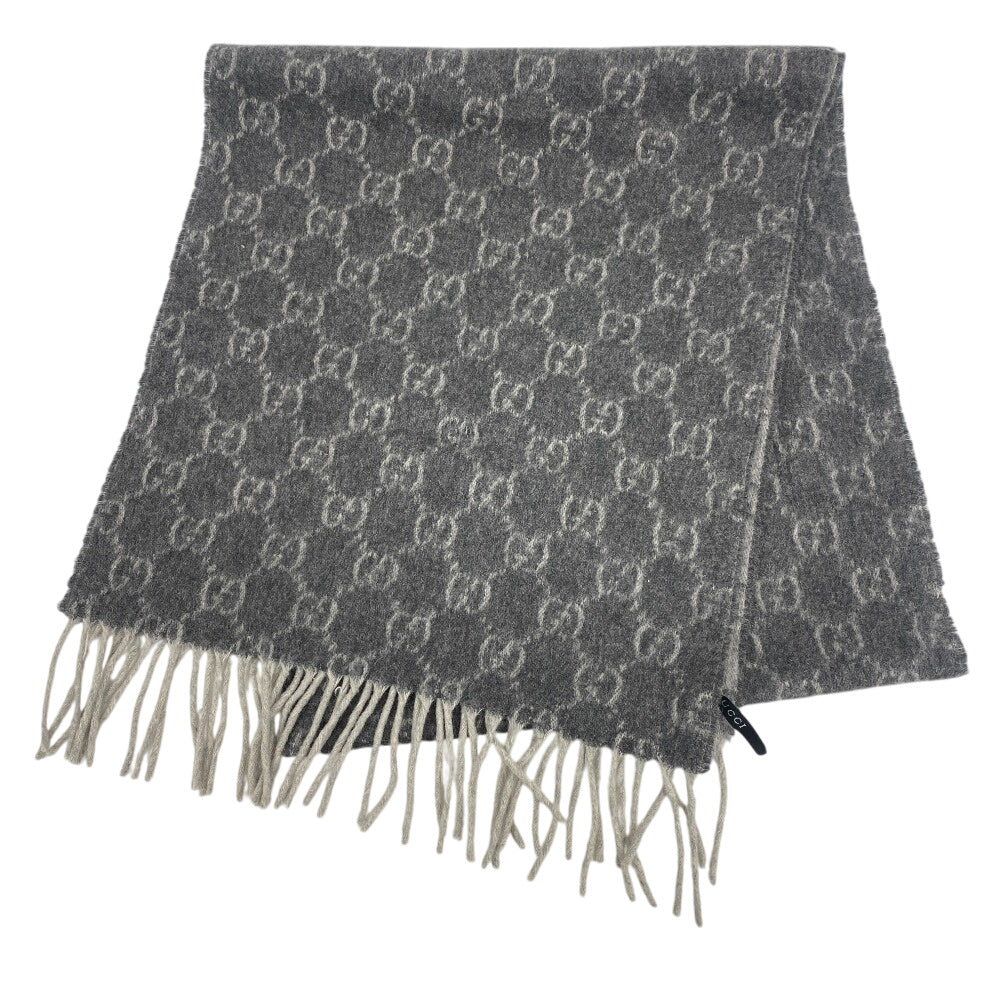 Gucci Scarf Cashmere Gray Gg Pattern Women(Unisex)