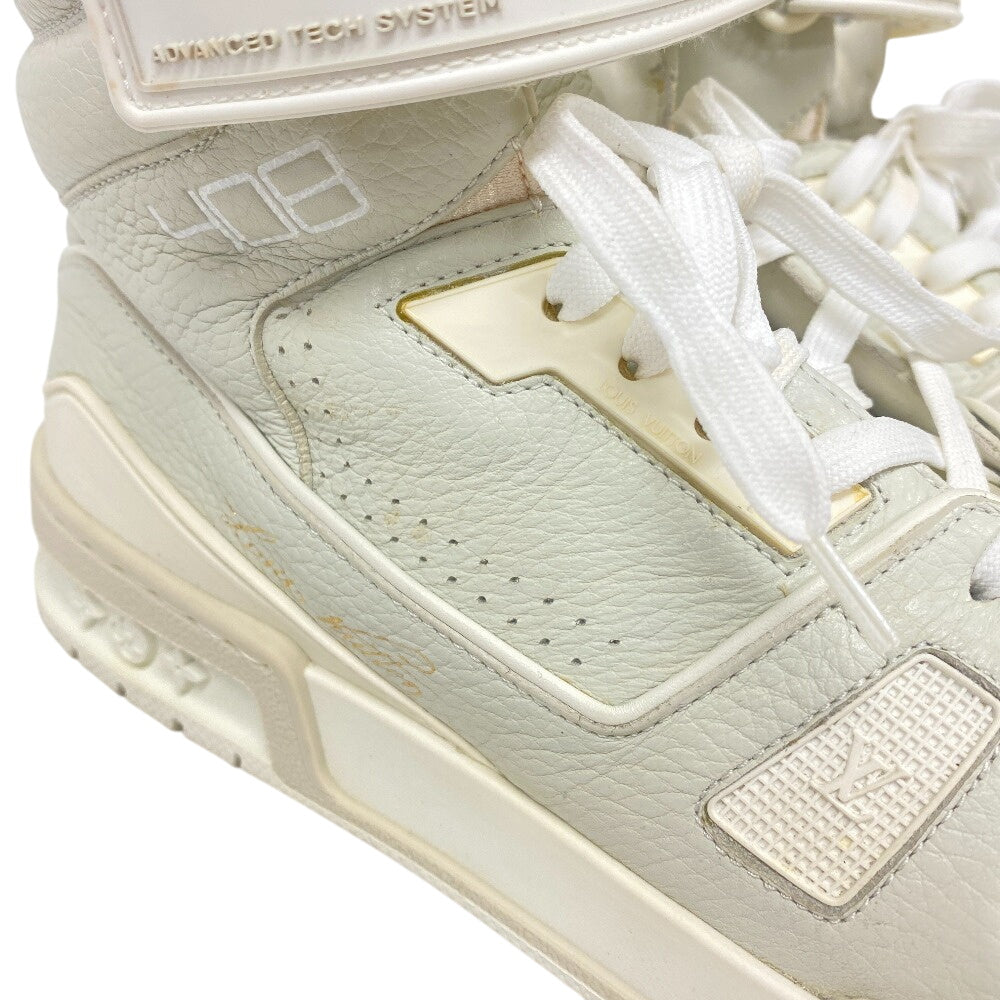 Louis Vuitton Sneakers Leather Gray High Cut Sneakers Lv Trainer Mens 7 1/2