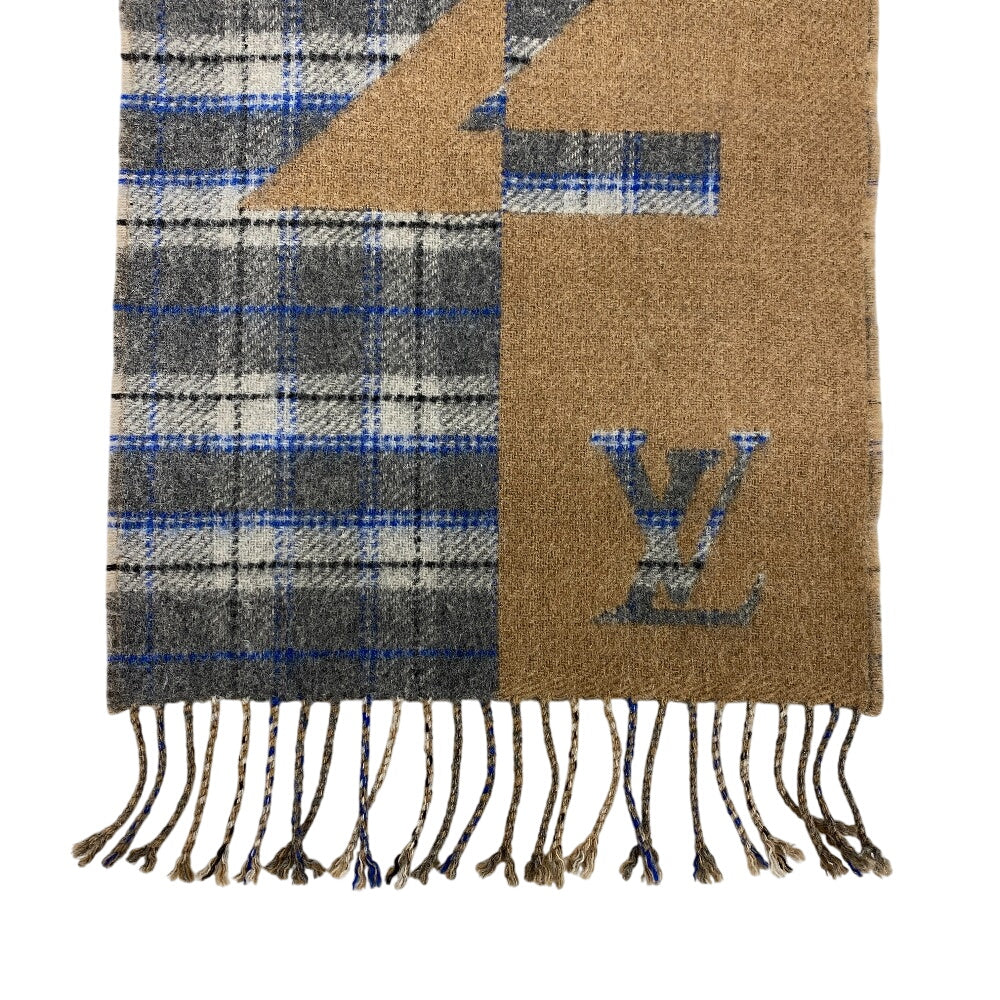 Louis Vuitton Scarf Cashmere, Wool Beige Escalp Check With Louis Mens(Unisex)