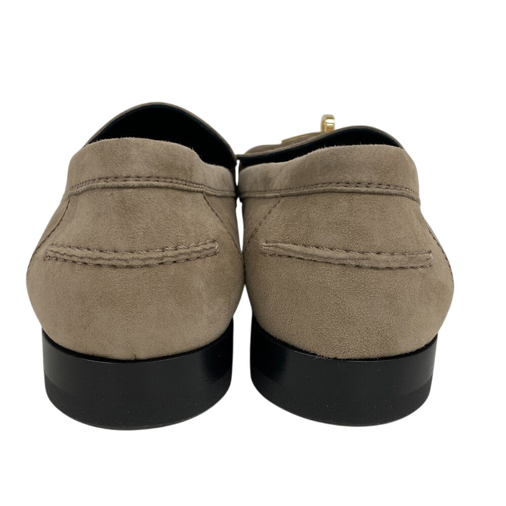Hermes Loafers Suede Beige Kelly Metal Desting Women 38.5