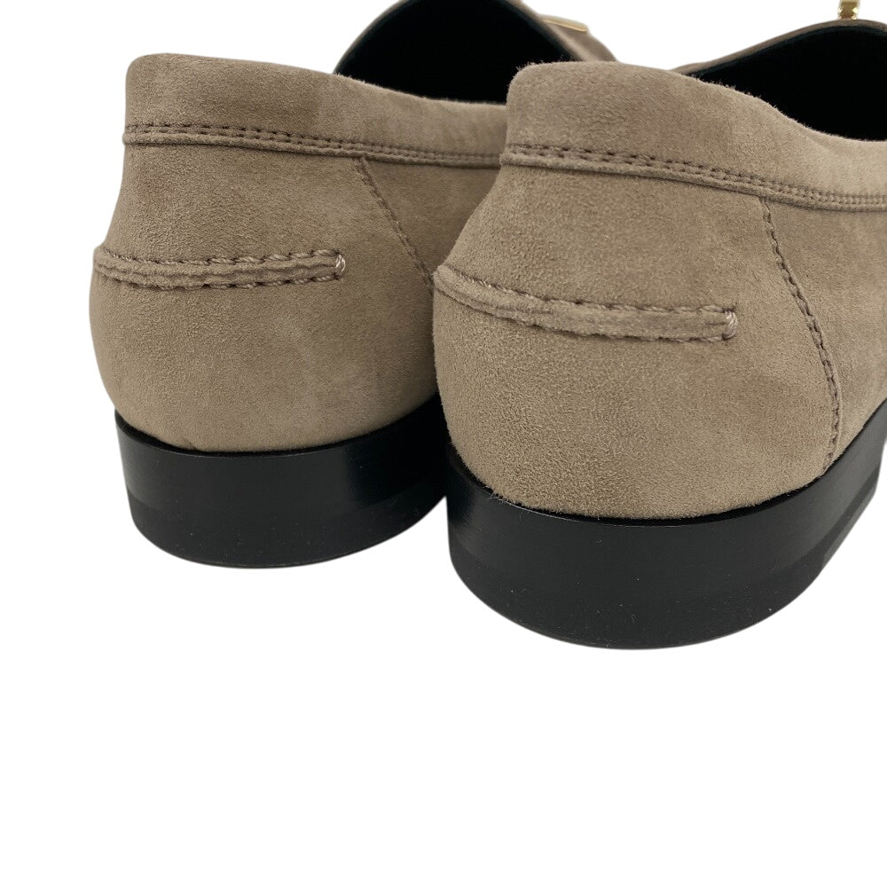 Hermes Loafers Suede Beige Kelly Metal Desting Women 38.5
