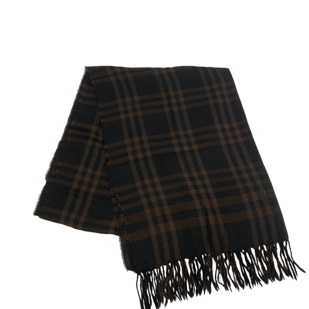 Loewe Scarf Silk, Wool Brown Check Fringe Women