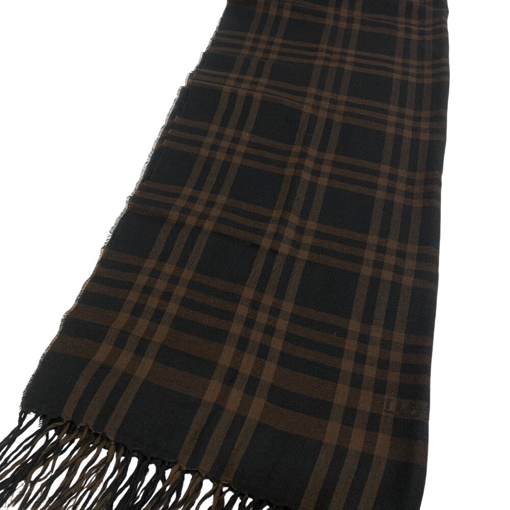 Loewe Scarf Silk, Wool Brown Check Fringe Women