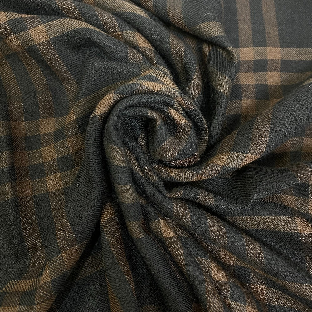Loewe Scarf Silk, Wool Brown Check Fringe Women