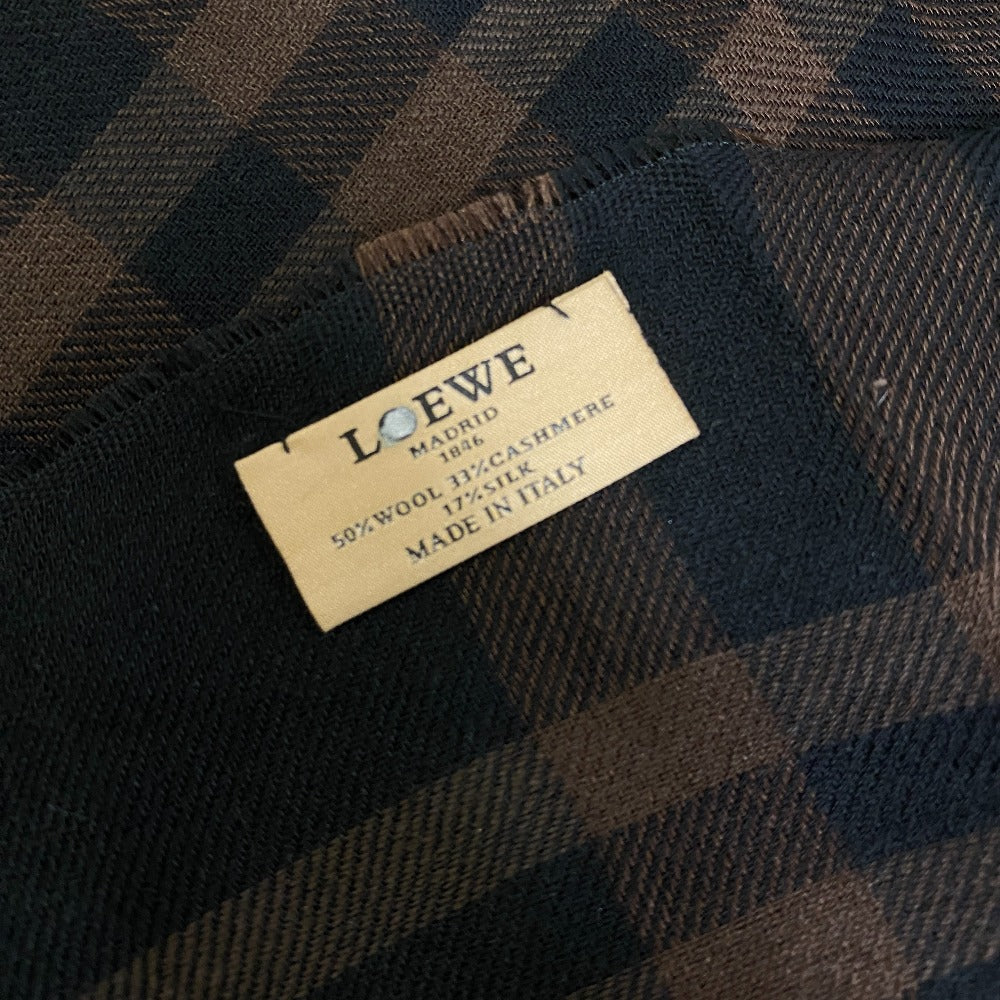 Loewe Scarf Silk, Wool Brown Check Fringe Women