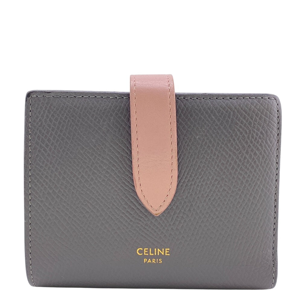 Celine Bifold Wallet Leather Gray Small Strap Wallet Women