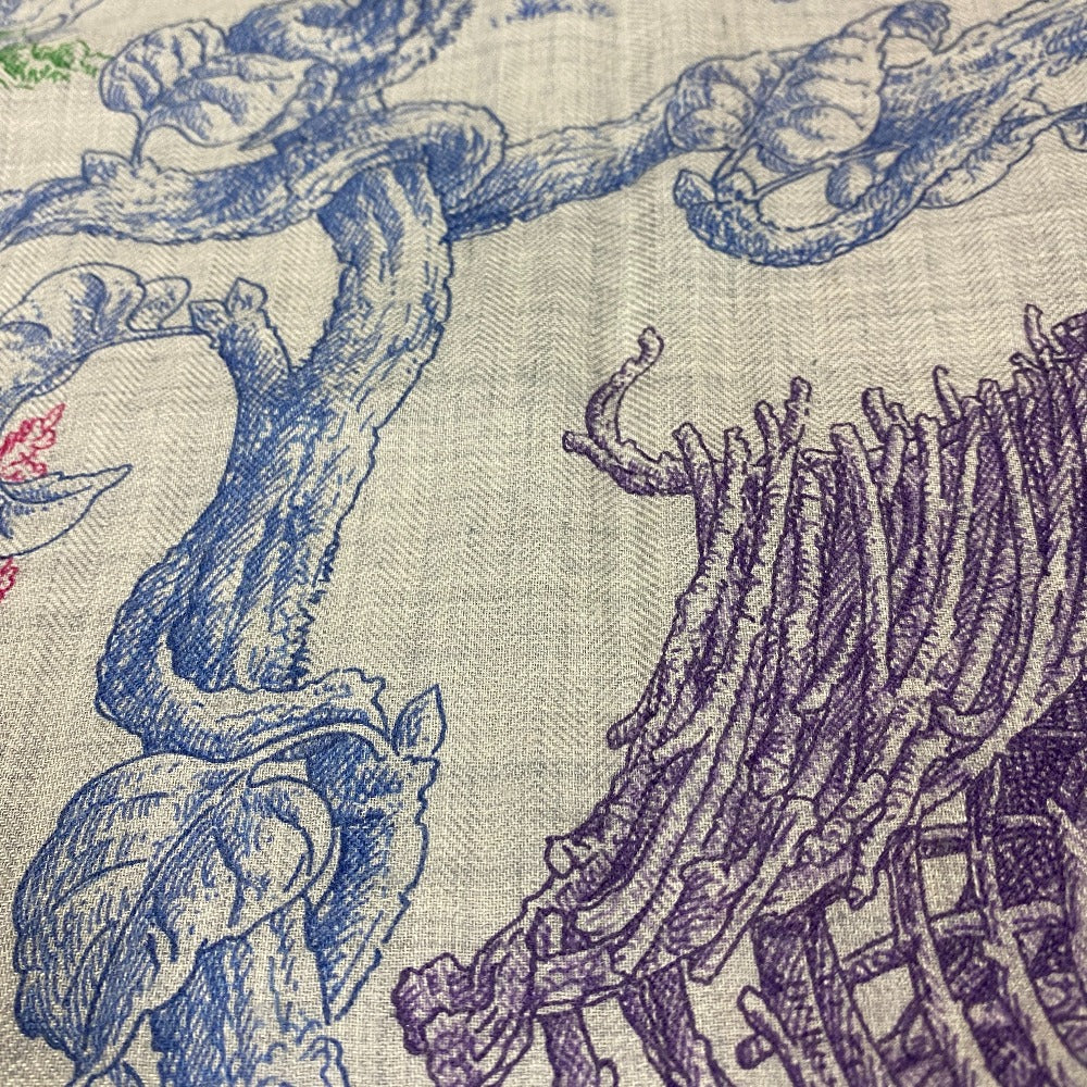 Hermes Scarf Cashmere, Silk Gray Caregean Les Cabanes Various Huts Women