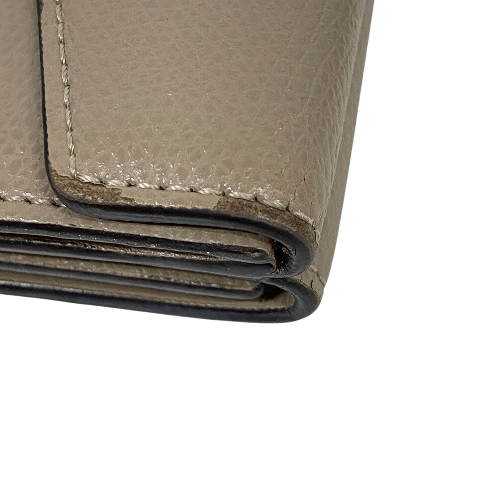 Fendi Tri-Fold Wallet 8M0395 Leather Beige Compact Wallet Micro Women