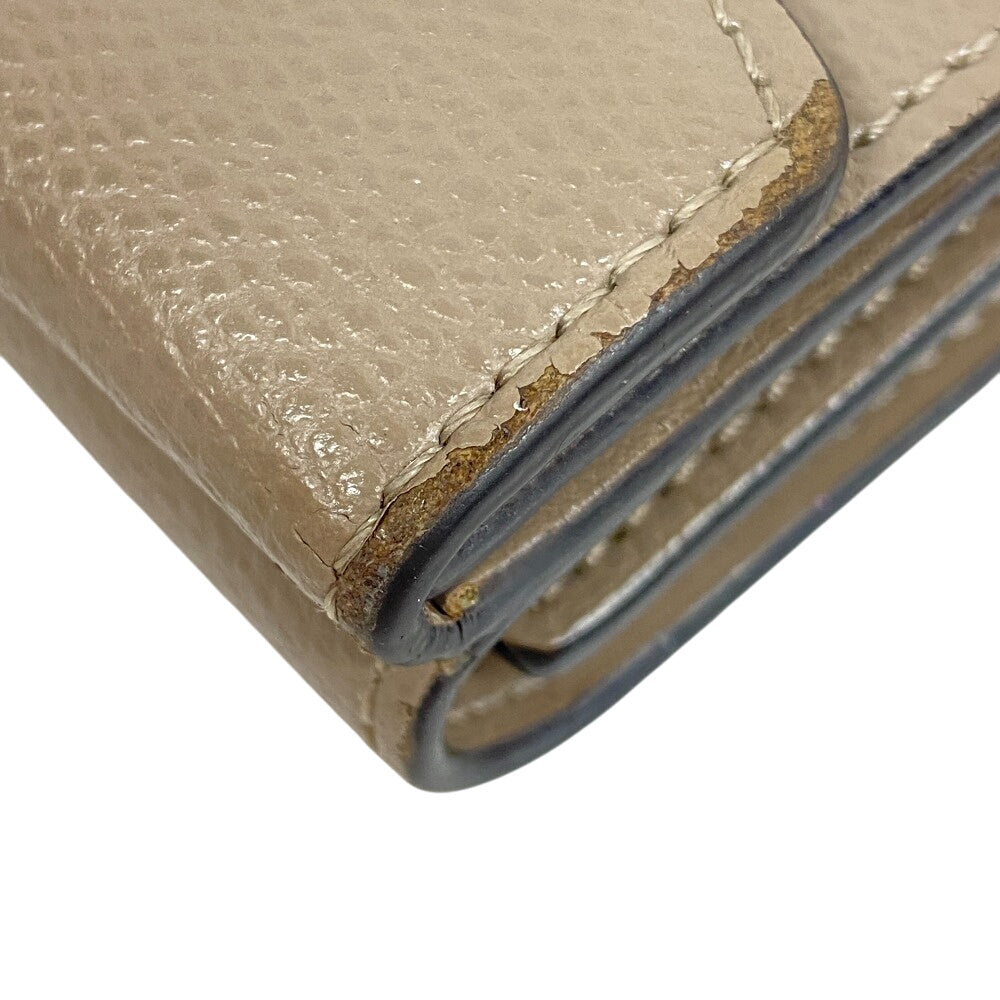 Fendi Tri-Fold Wallet 8M0395 Leather Beige Compact Wallet Micro Women