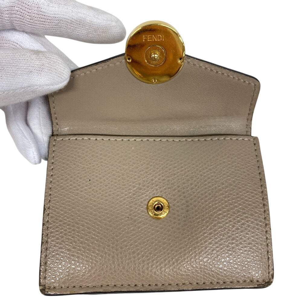 Fendi Tri-Fold Wallet 8M0395 Leather Beige Compact Wallet Micro Women