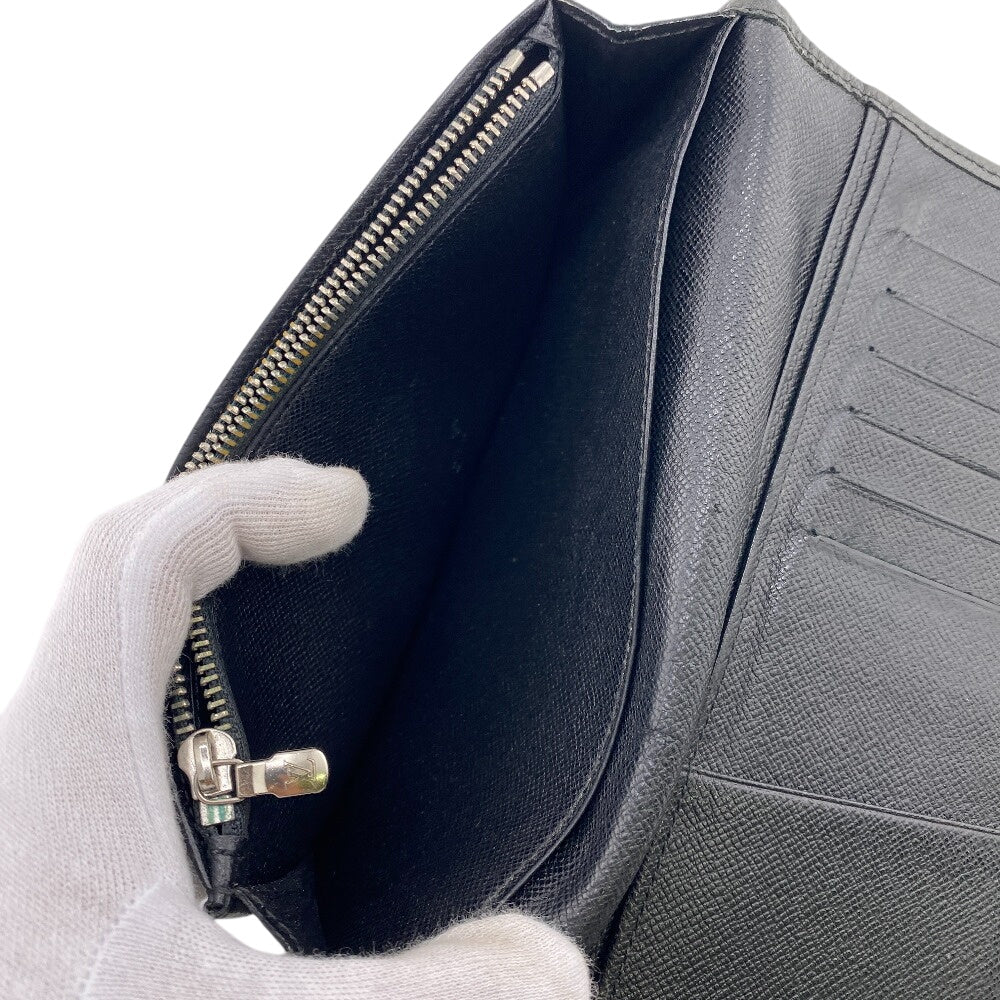 Louis Vuitton Long Wallet Purse Leather Black Taiga Ardwards Portefeuille Braza Mens