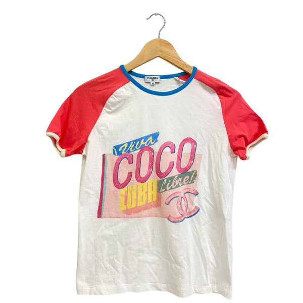 Chanel Short Sleeve T-Shirt Cotton White Coco Mark Coco Cuba Women Xs