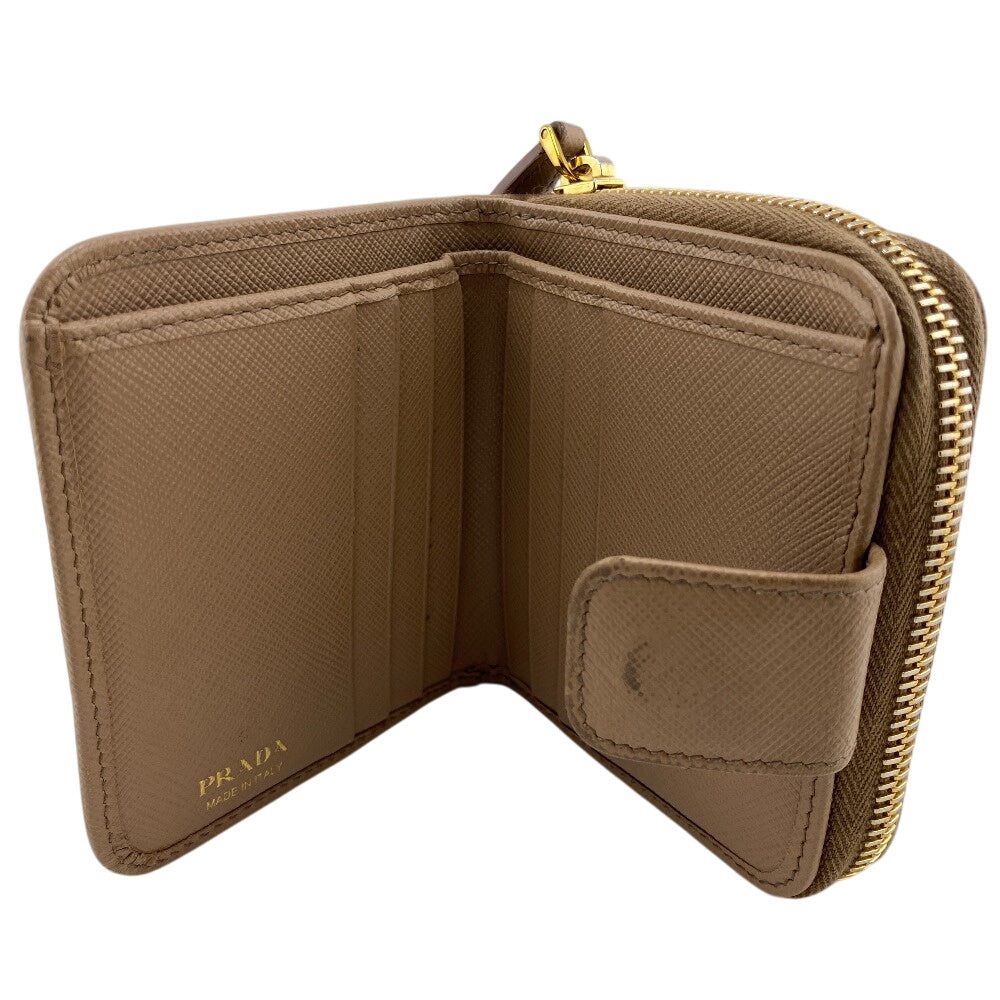 Prada Bifold Wallet 1Ml522 Leather Beige Compact Wallet Safiano Women