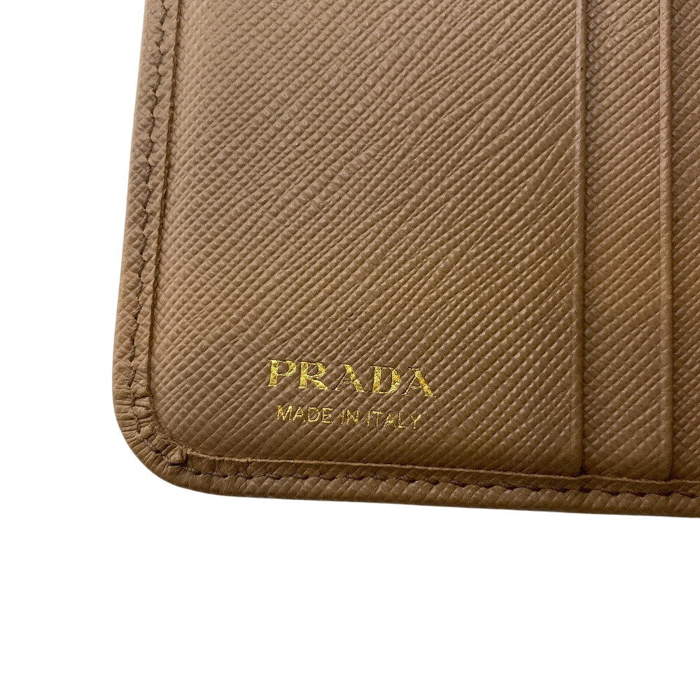Prada Bifold Wallet 1Ml522 Leather Beige Compact Wallet Safiano Women