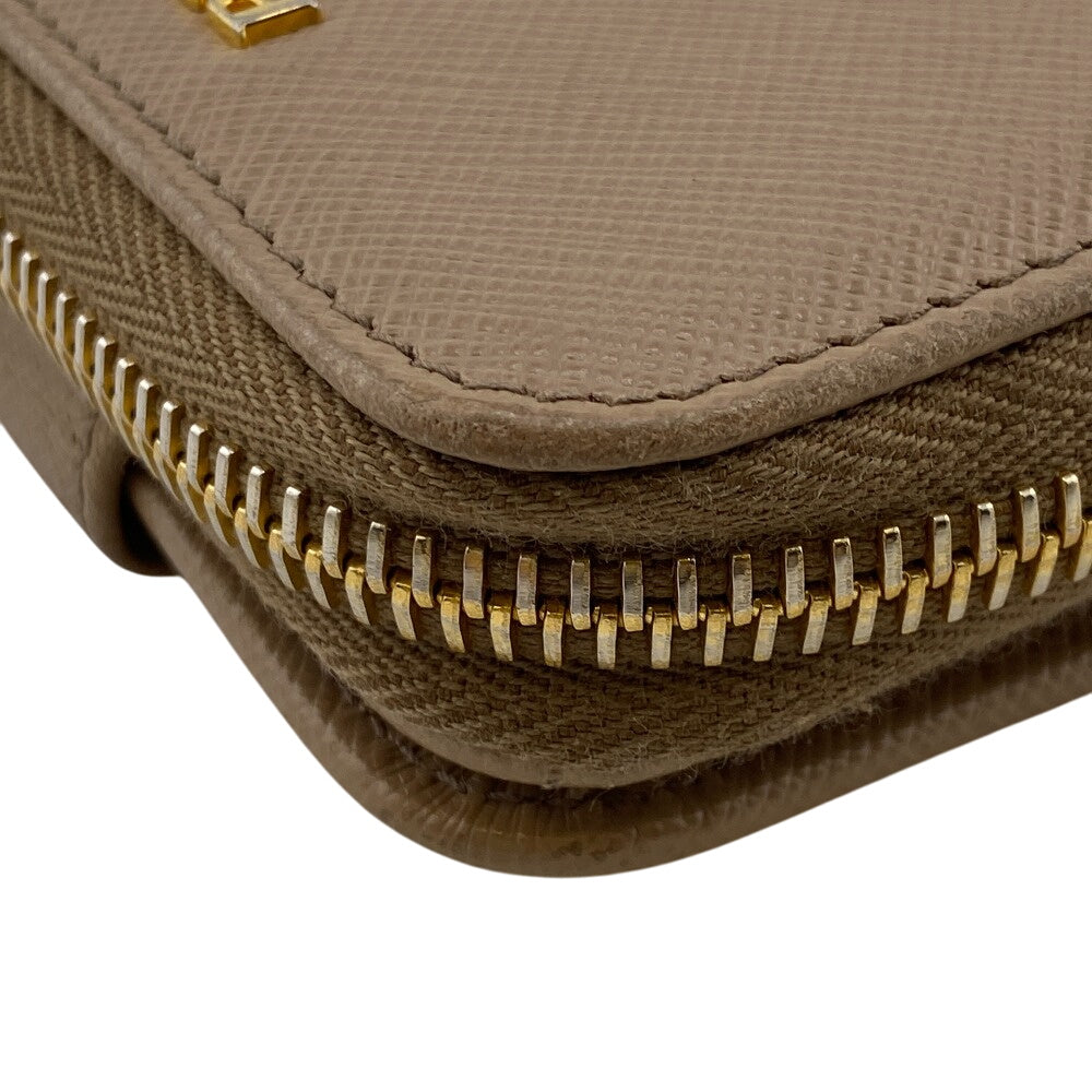 Prada Bifold Wallet 1Ml522 Leather Beige Compact Wallet Safiano Women