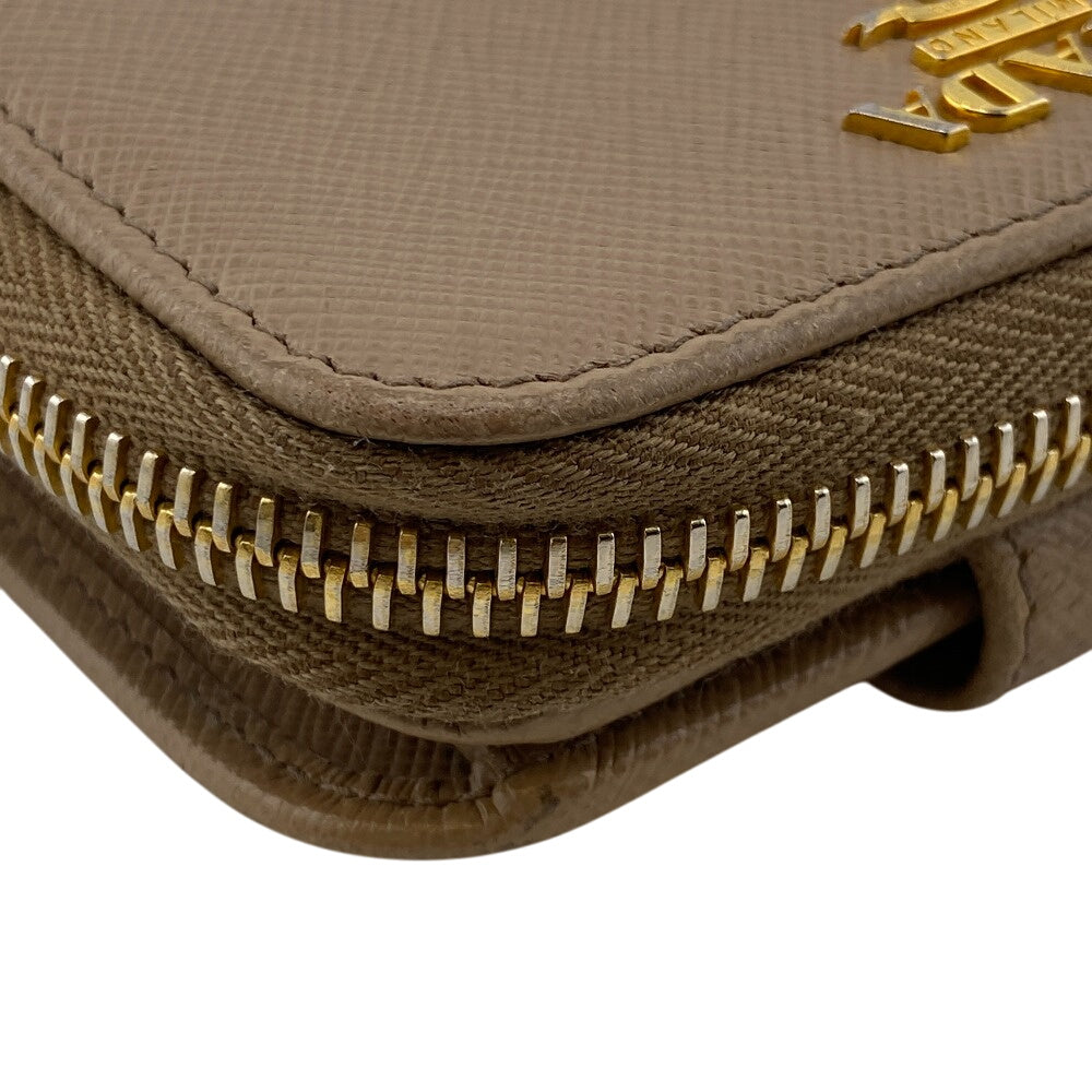 Prada Bifold Wallet 1Ml522 Leather Beige Compact Wallet Safiano Women