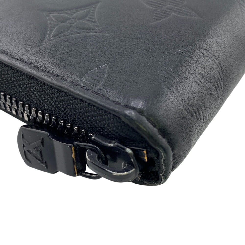 Louis Vuitton Long Wallet Purse M62902 Leather Black Monogram Shadow Zippy Wallet Vertical